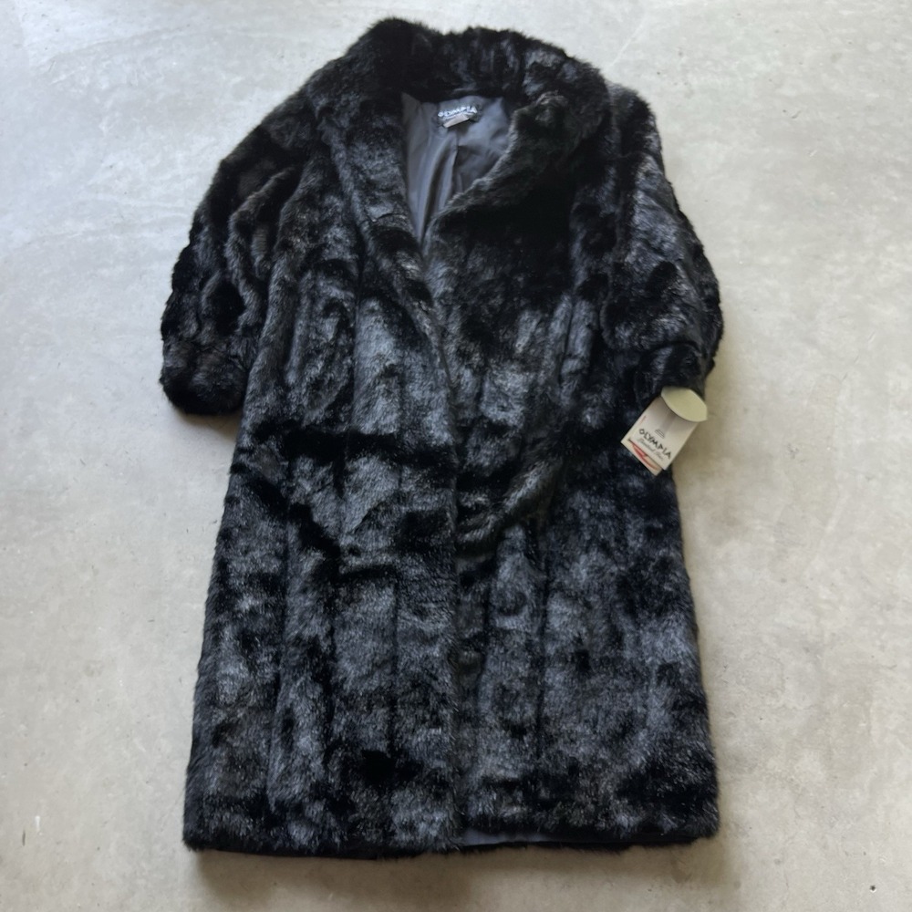 Vintage Olympia Limited Inc. Women's Black Full Length Faux Fur Coat Size M